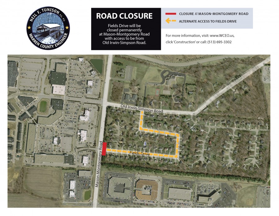 Fields Drive at Mason-Montgomery Road to be closed Permanently in Deerfield Township